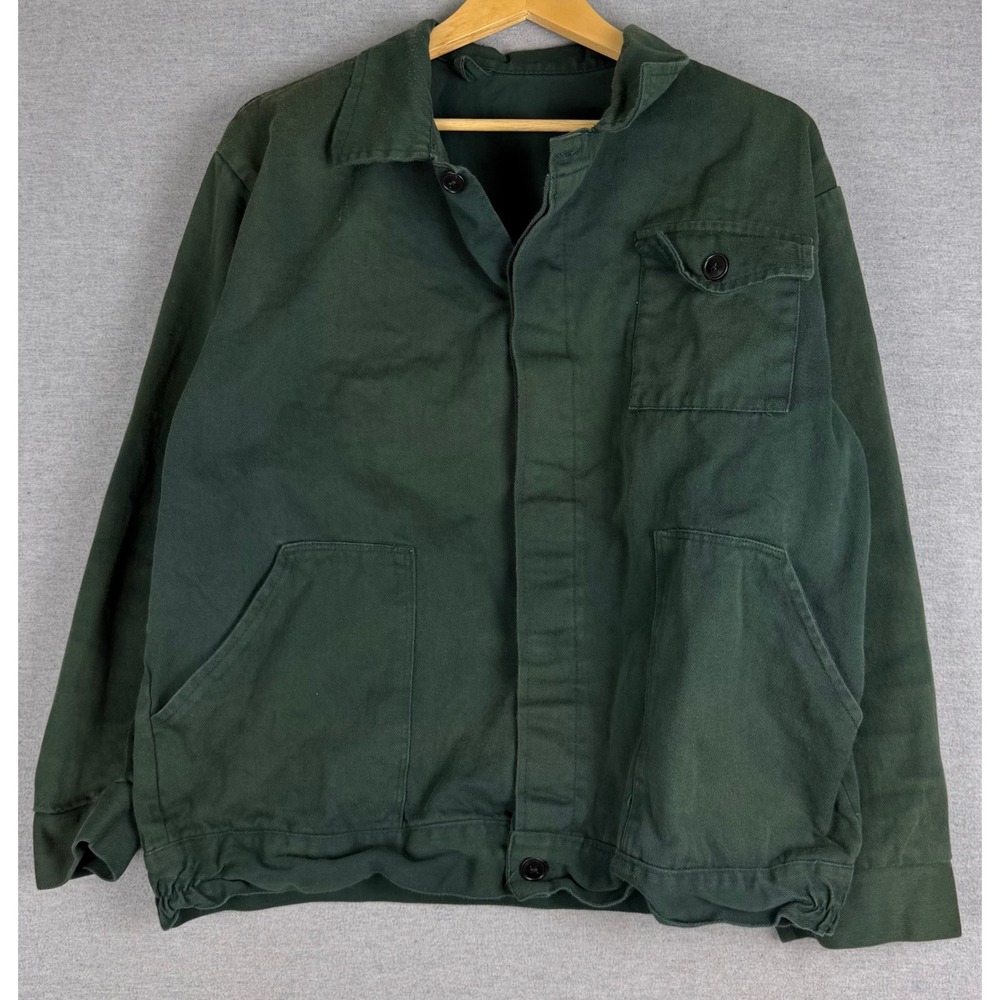 Vintage French Chore Jacket Forest Green Cotton Twill Workwear Coat XL